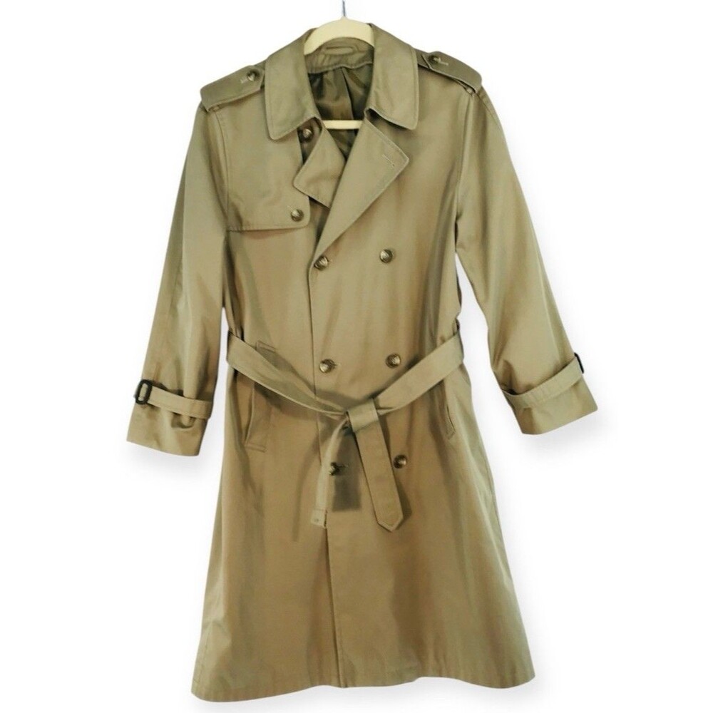 Bill Blass Trench Coat Men's 42L Long Belted Pile Lined Tan Zip Out Lining Nice